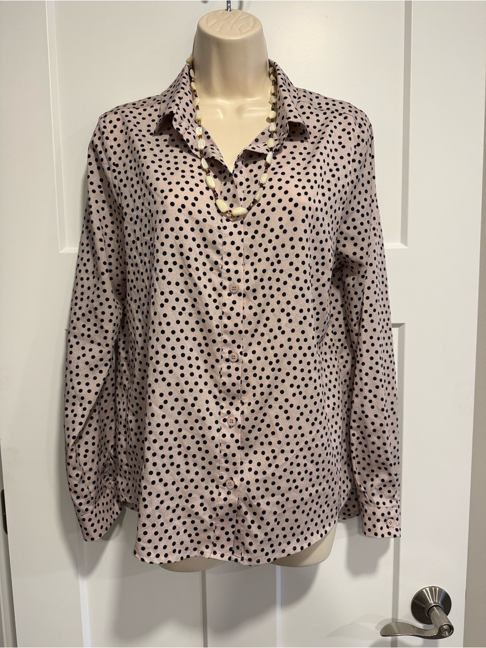 Bar III Cream & Black Polka Dot Blouse | Chic Button-Up | M